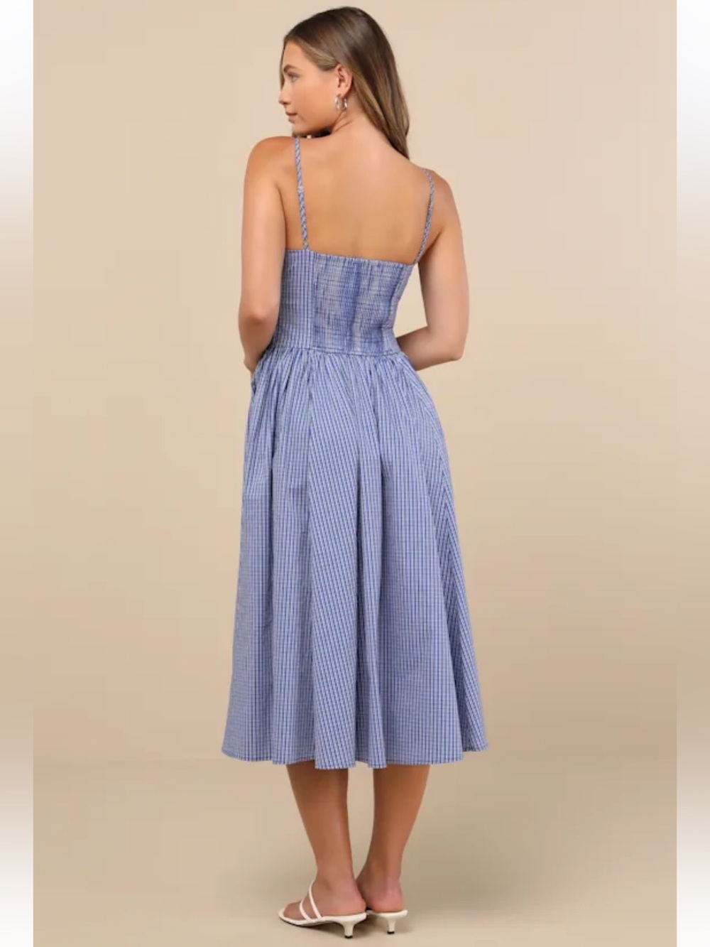 Lulus Carlota Blue Gingham Sleeveless Midi Dress Cottagecore Size Small - Picture 4 of 8